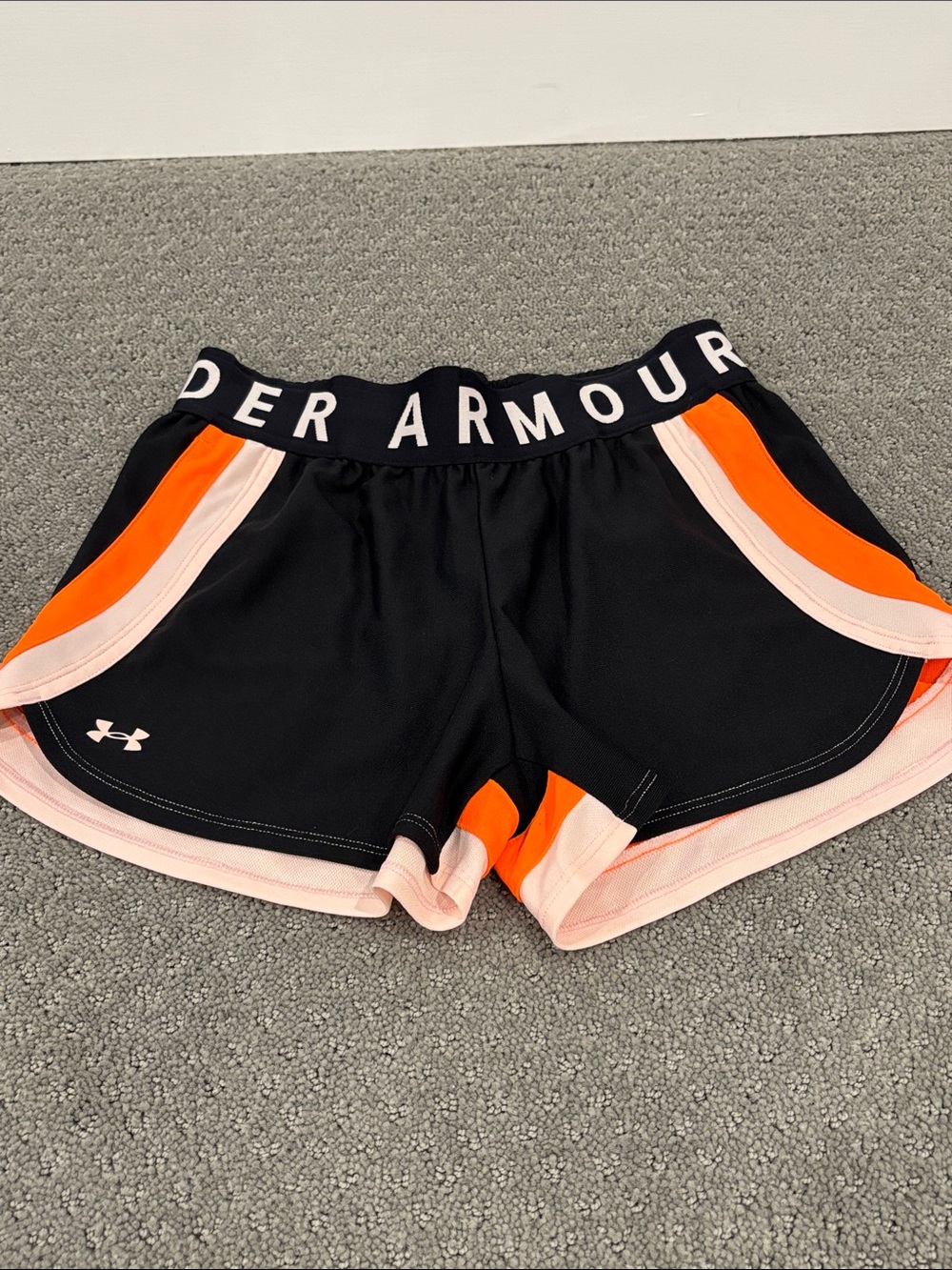 Under Armour Black Athletic Shorts with Pockets and Orange Trim
